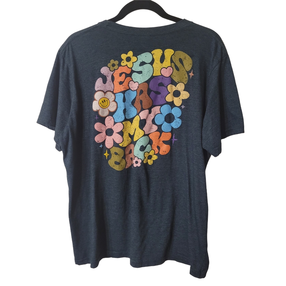 Jesus Has My Back WomrnBlue Apparel T-Shirt XL